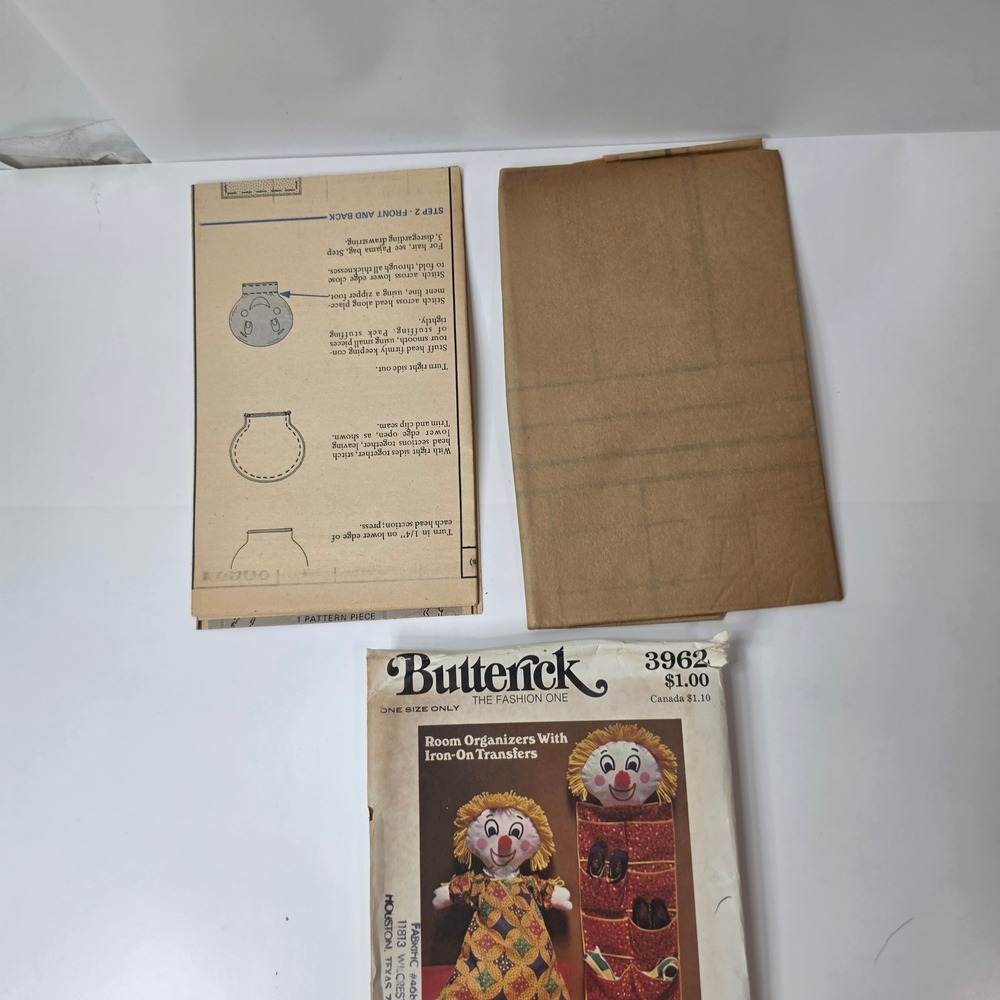 Vtg 70s Butterick 3962 Clown Room Organizers Sewing Pattern Pajama Shoe Toy Bag